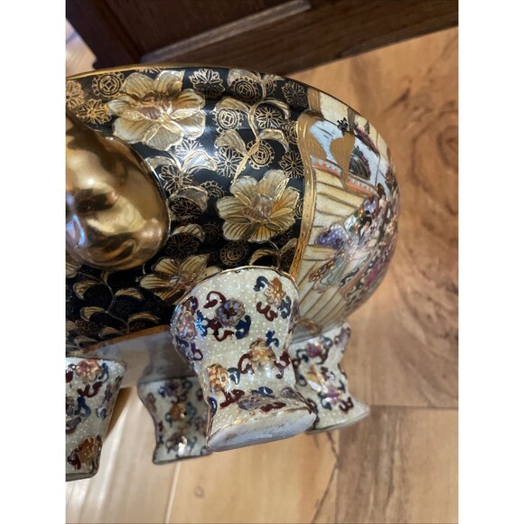 VTG Satsuma Hand Painted Decorated Moriage & Gilt Geishas Covered Footed Dish - Picture 14 of 16